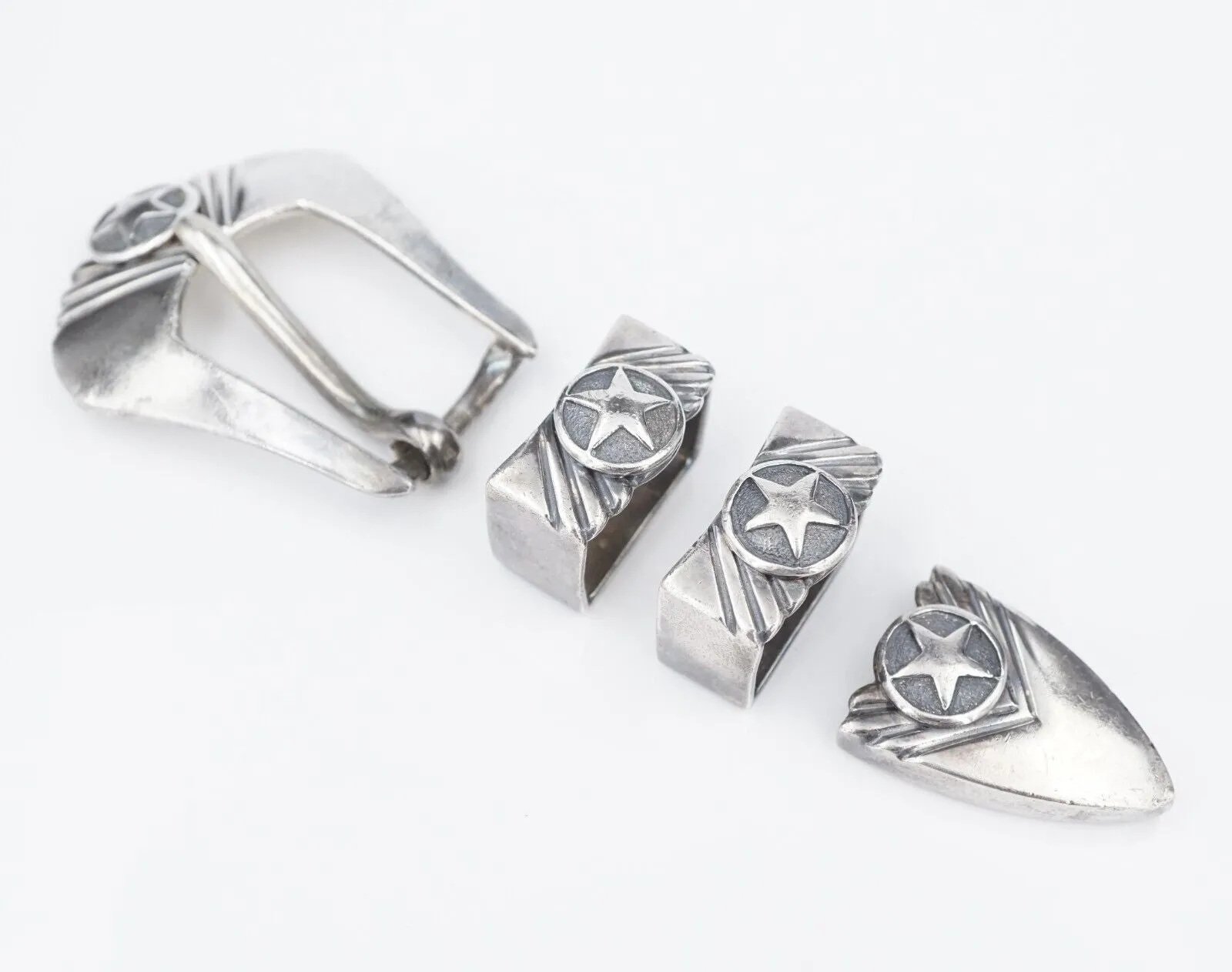 RDM Sterling Silver 4pc Ranger Star Buckle Belt Randall Moore Santa Fe Vtg M1841