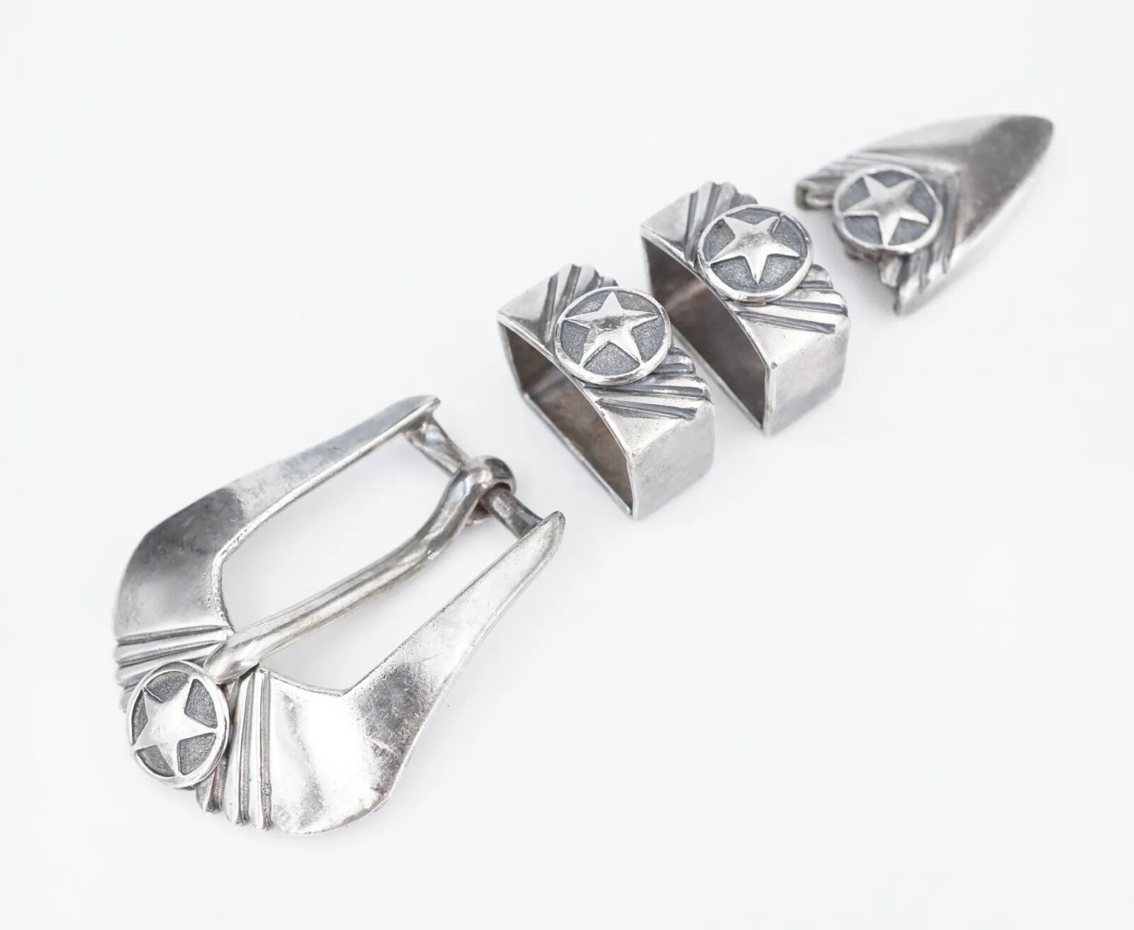 RDM Sterling Silver 4pc Ranger Star Buckle Belt Randall Moore Santa Fe Vtg M1841