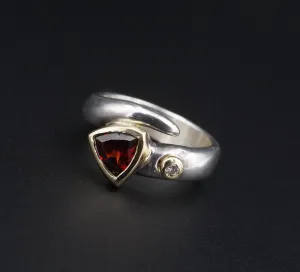 Sterling Silver 14k Gold Garnet Diamond Bypass Ring Size 7 Vintage WH RS3598