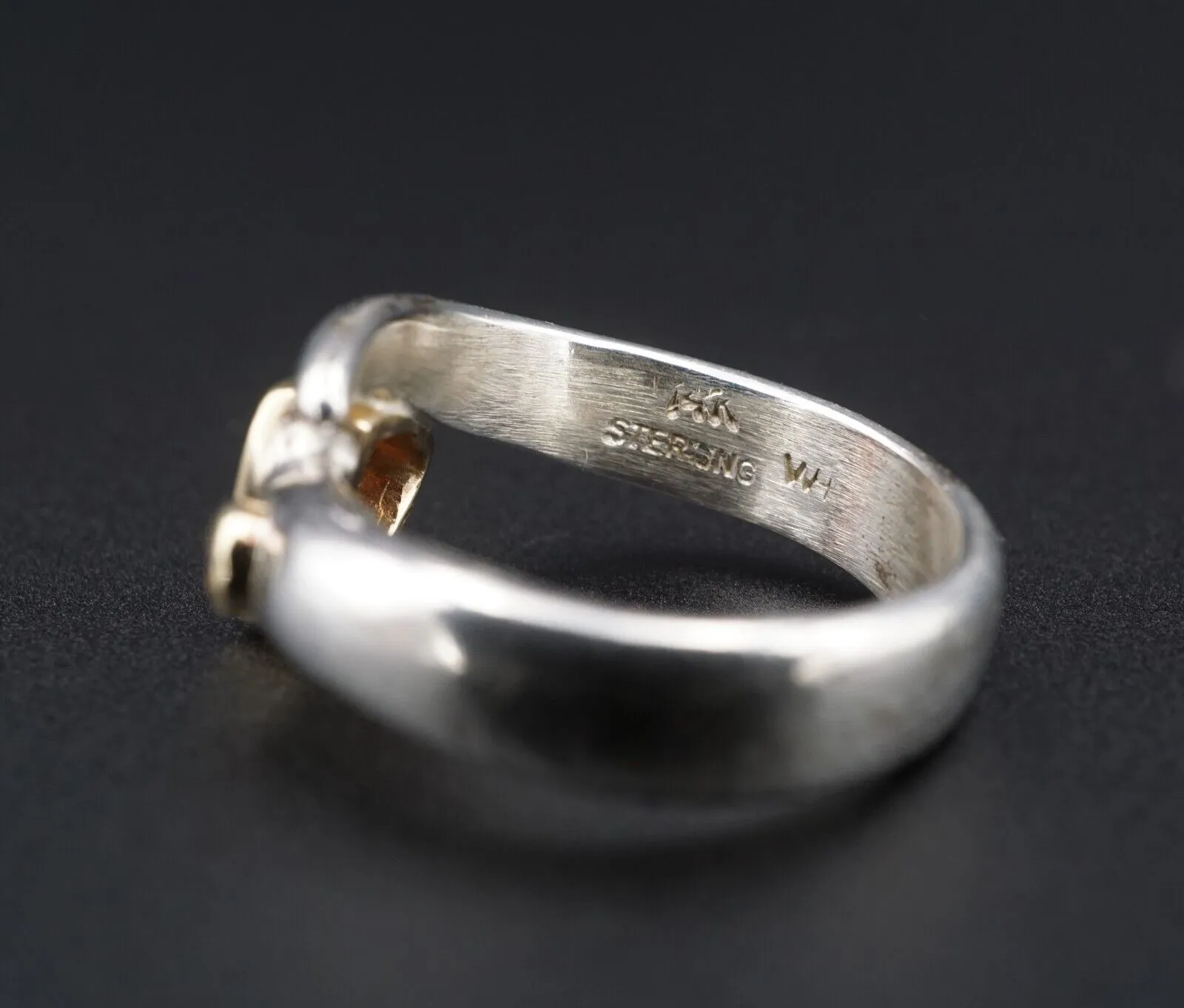 Sterling Silver 14k Gold Garnet Diamond Bypass Ring Size 7 Vintage WH RS3598