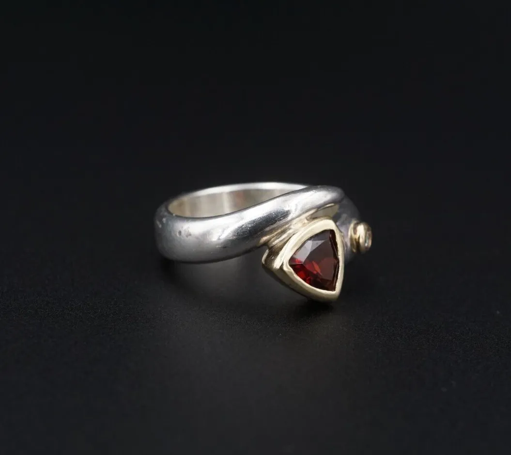 Sterling Silver 14k Gold Garnet Diamond Bypass Ring Size 7 Vintage WH RS3598