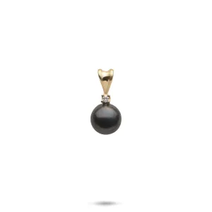 Tahitian Black Pearl Pendant in Gold with Diamonds - 7-8mm
