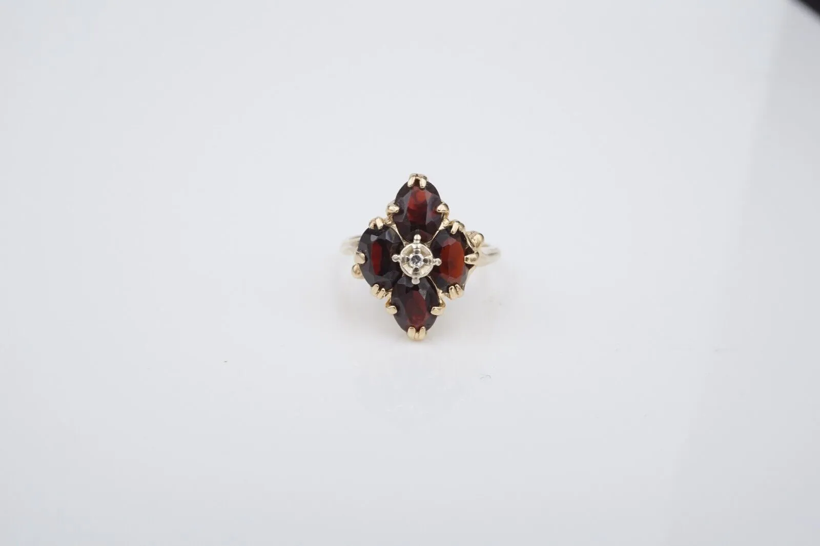Vintage 14k Gold Diamond Garnet Cocktail Ring Size 6.5 FSFMCO RG3996
