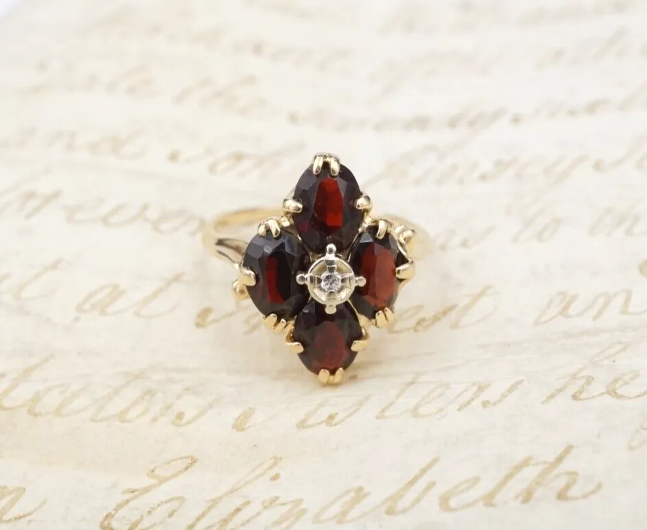 Vintage 14k Gold Diamond Garnet Cocktail Ring Size 6.5 FSFMCO RG3996