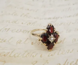 Vintage 14k Gold Diamond Garnet Cocktail Ring Size 6.5 FSFMCO RG3996