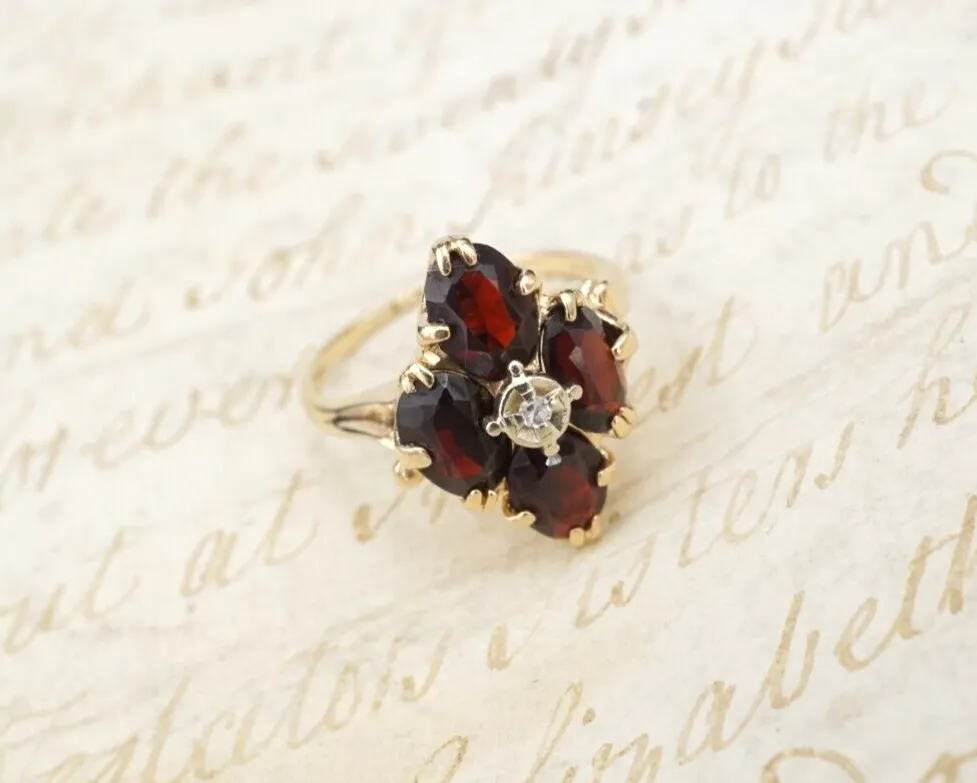 Vintage 14k Gold Diamond Garnet Cocktail Ring Size 6.5 FSFMCO RG3996