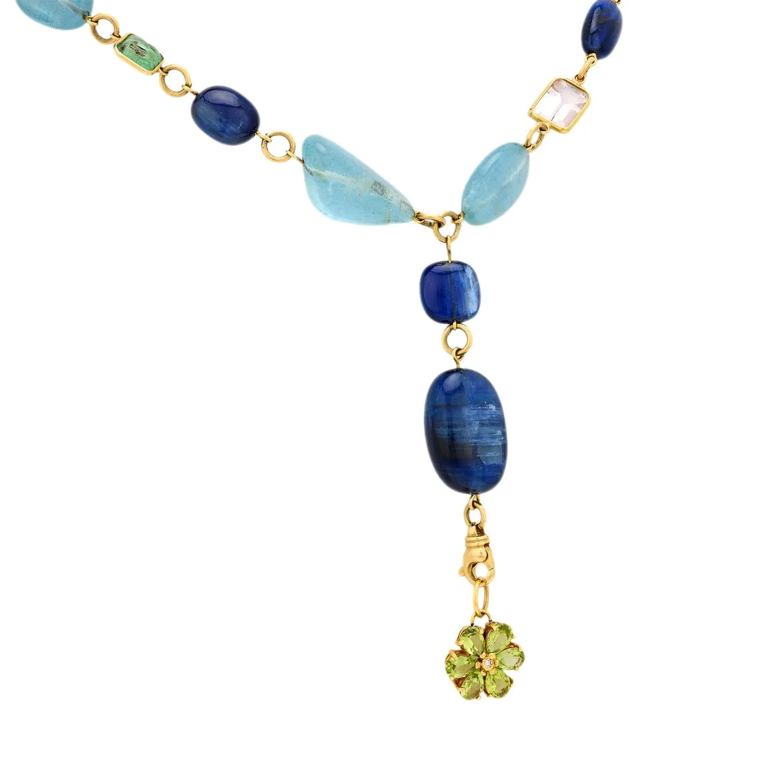 Vintage 220 carat total weight gemstone 18k yellow gold necklace