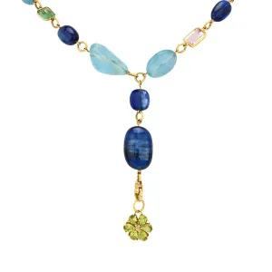 Vintage 220 carat total weight gemstone 18k yellow gold necklace