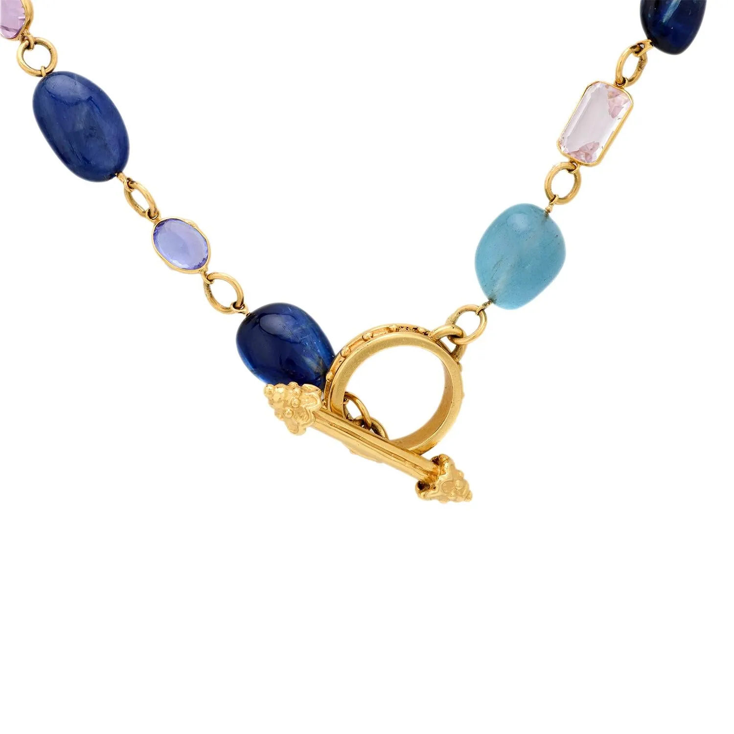 Vintage 220 carat total weight gemstone 18k yellow gold necklace